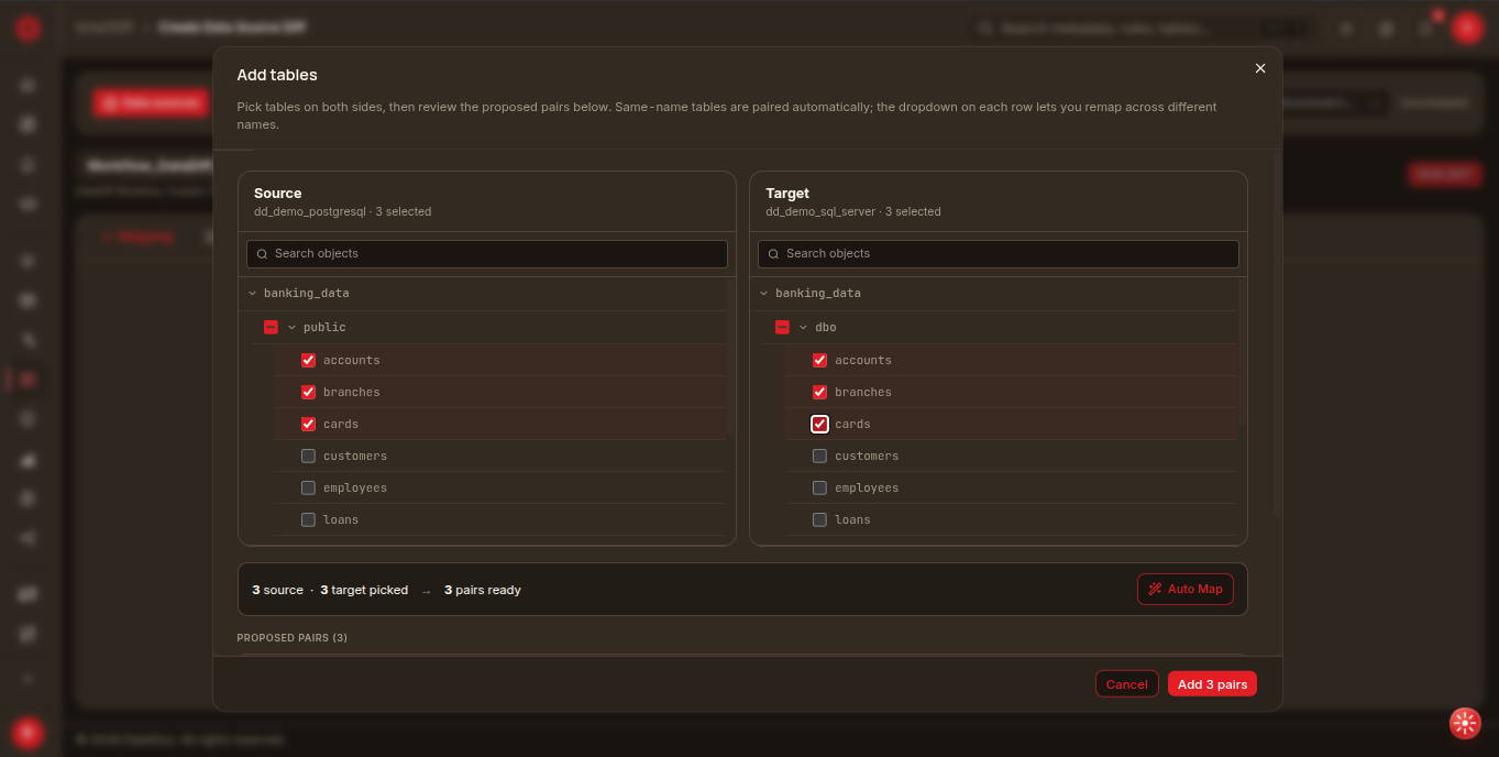 Add tables dialog