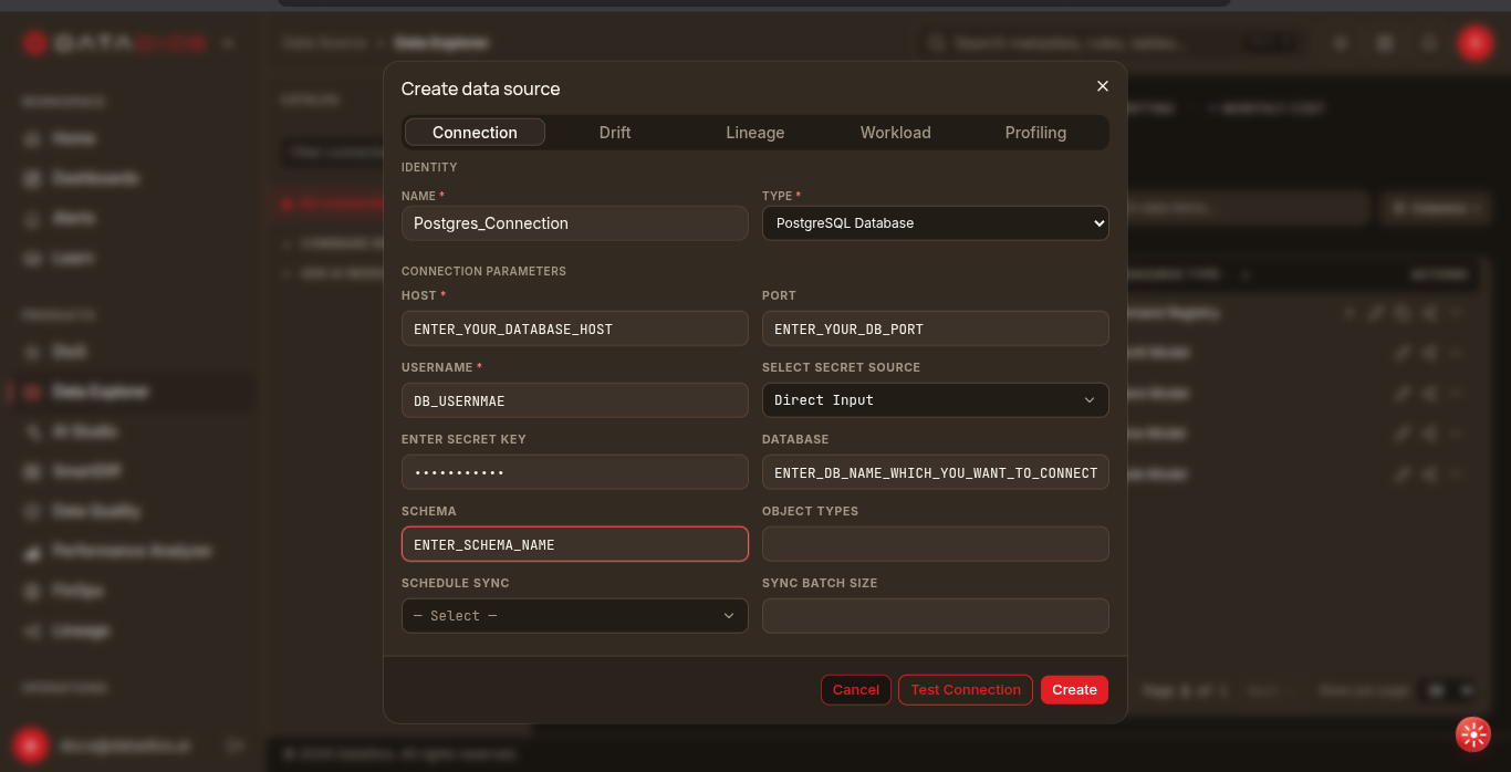 Create data source dialog