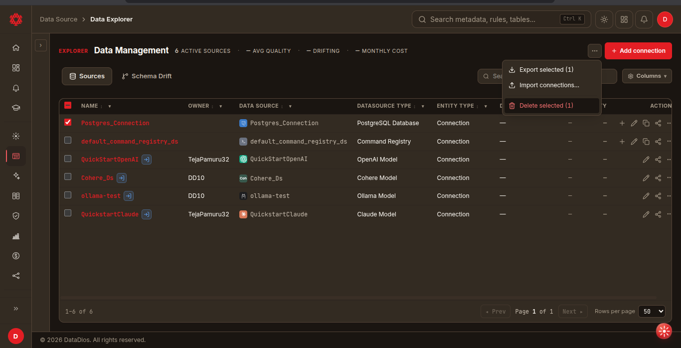 Delete selected in the actions menu