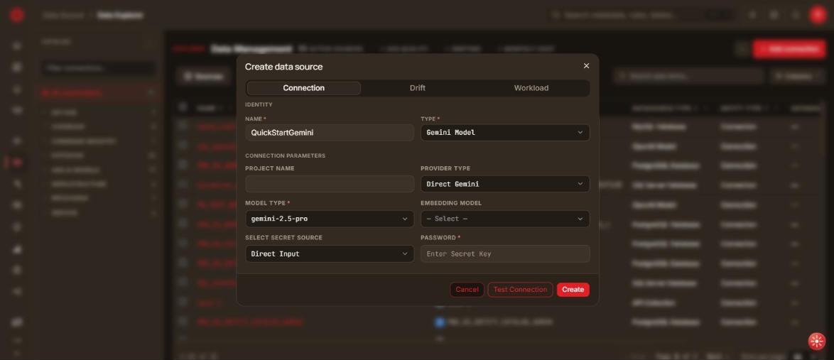 Gemini Model connection form