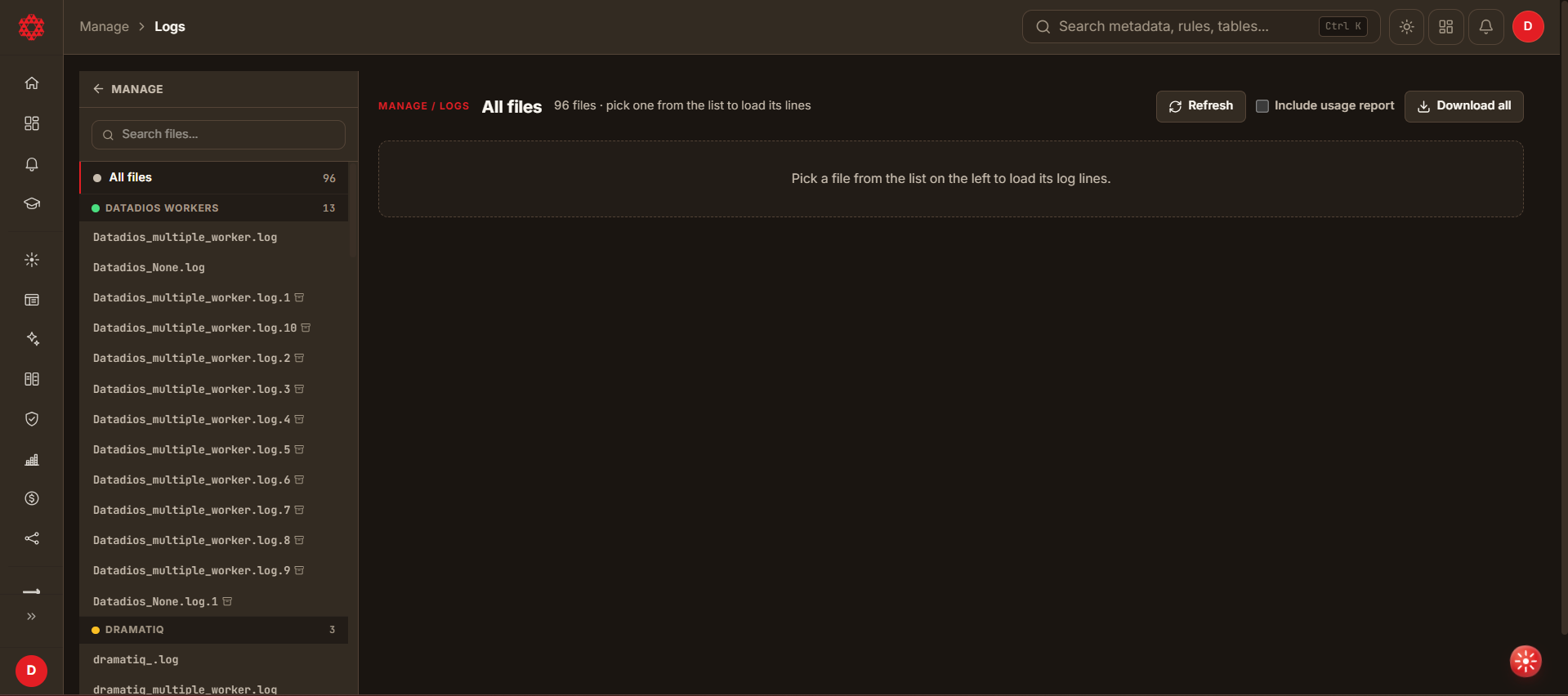 The log file list