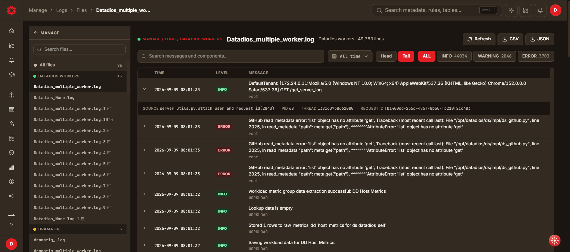 The log viewer