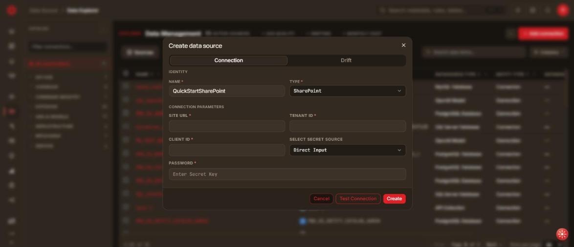 SharePoint connection form