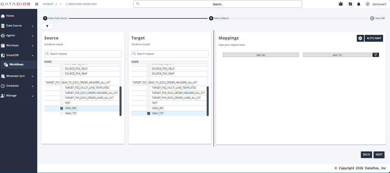 Select Source and Target Objects