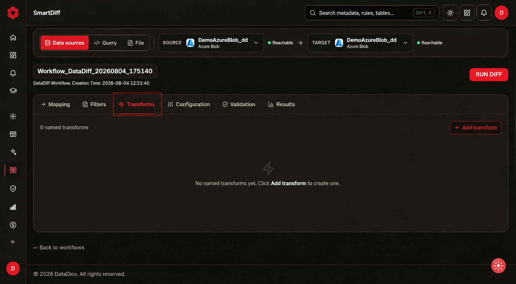 Transforms tab list