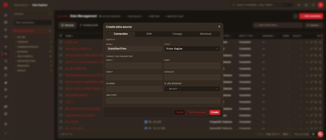 Trino Engine connection form