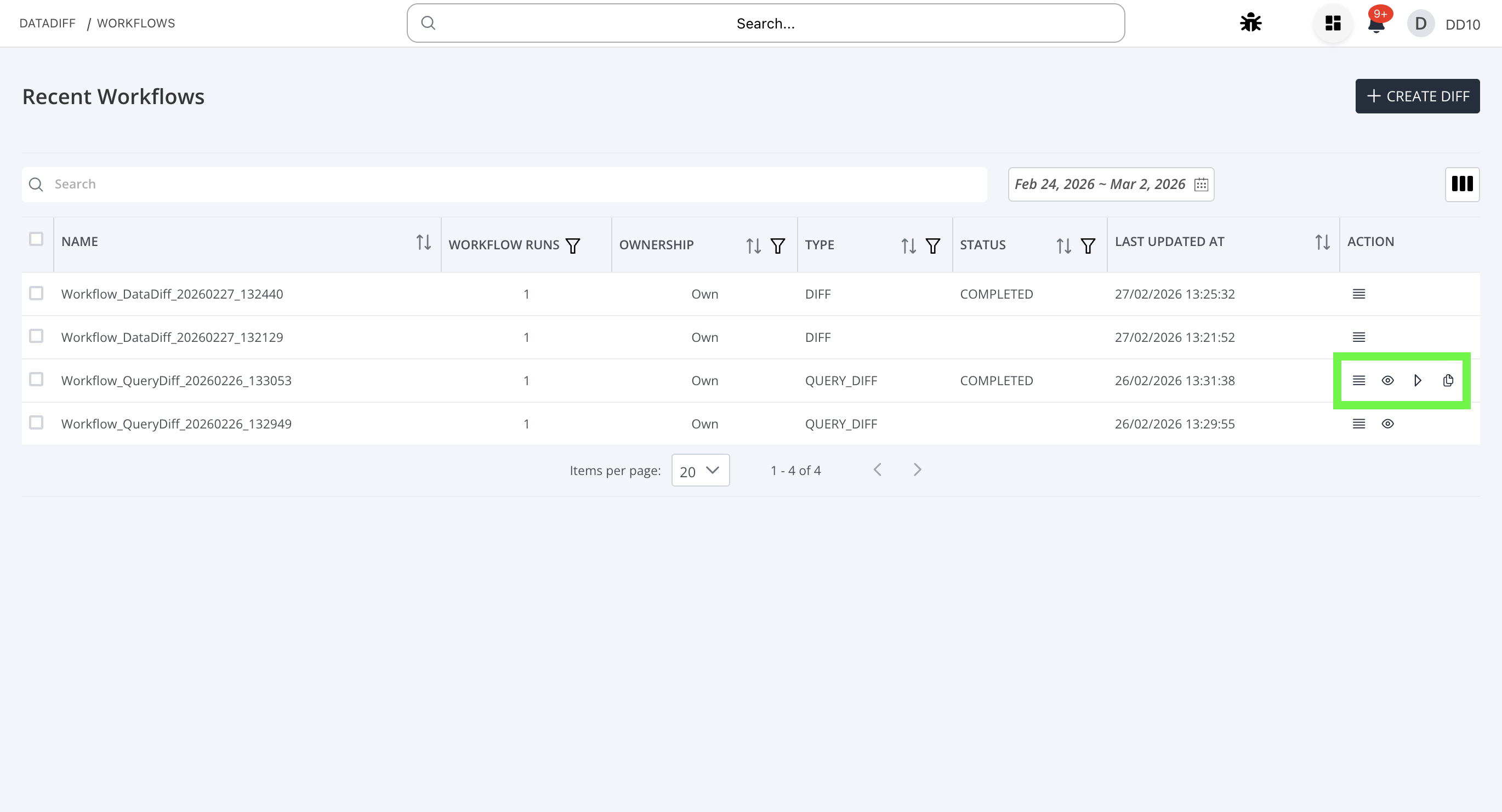 Workflow Actions Menu