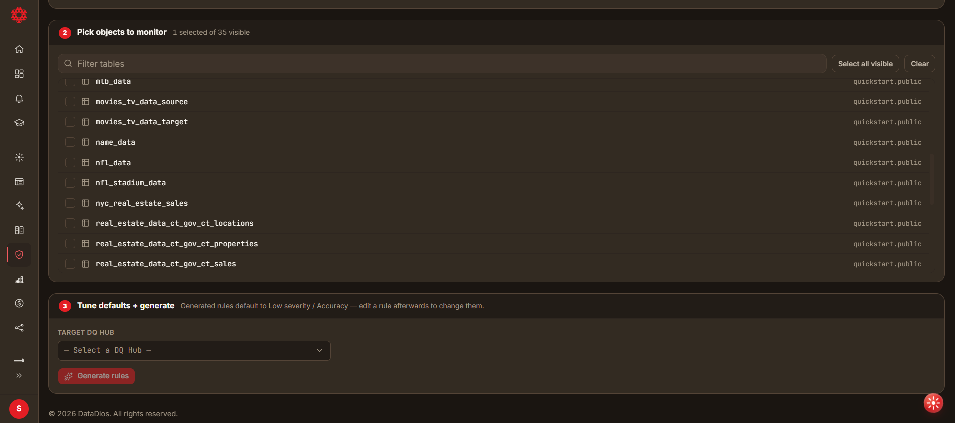 Pick objects to monitor, and tune defaults + generate